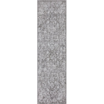 Cinda Traditional Oriental Gray Runner Rug, 2' x 7'