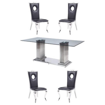 Home Square 5-Piece Set with Stainless Steel Dining Table & 4 Side Chairs