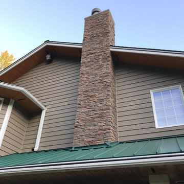 Faux Stone Exterior Chimney Refacing Project Idea with Desert Sunrise Stacked St