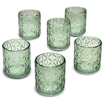 Serene Spaces Living Green Diamond Cut Glass Votive Holder, Small - Set of 6