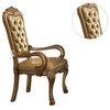 Set of 2 Leatherette Arm Chairs, Bone and Gold