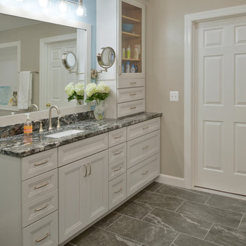 Elegant Curved Shower Highlights New Spacious Master Bath