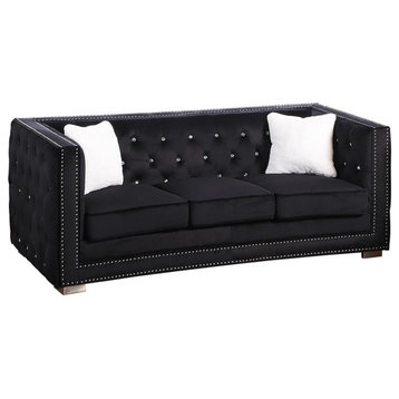 Best Master DeLuca Embellished Fabric Tufted Living Room Sofa in Black