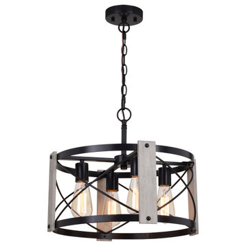 Burien 18" 4 Light Pendant Black and Washed Ash