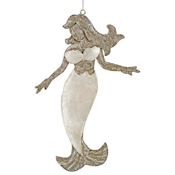Shimmery Mermaid Capiz Shell Christmas Holiday Ornament 6.75 Inch