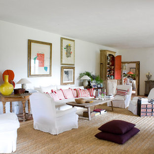 Large mediterranean formal enclosed living room in Madrid with white walls, no fireplace, no tv and carpet.