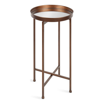 Celia Round Metal Foldable Tray Accent Table, Bronze 14x14x25.75