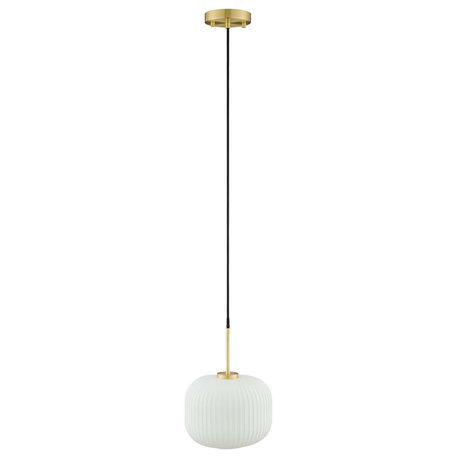 Reprise Glass Pendant Light, White Satin Brass