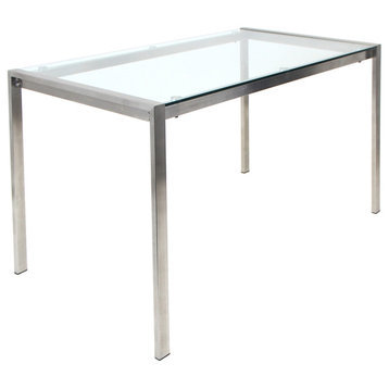 LumiSource Fuji Dining Table, Stainless Steel With Clear Glass Top