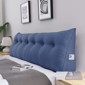 Bedrest Back Support Pillow, Bolster Lumbar Pillow, Reading Wedge Linen Blue, 71x20x8
