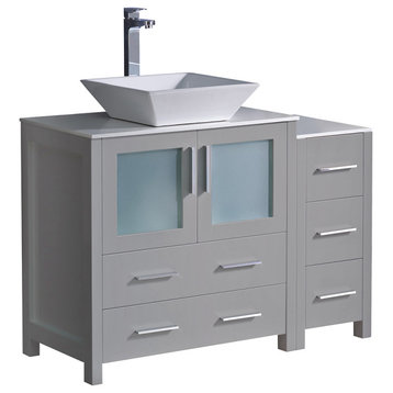 Torino Modern Bathroom Cabinets With Top and Vessel Sink, Gray, 42"