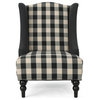 GDF Studio Alonso Contemporary Wingback Fabric Club Chair, Black Checkerboard/Dark Charcoal/Dark Brown