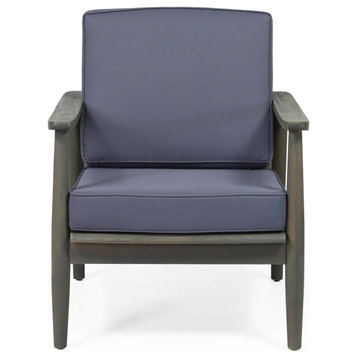Emmry Outdoor Acacia Wood Club Chair, Gray/Dark Gray