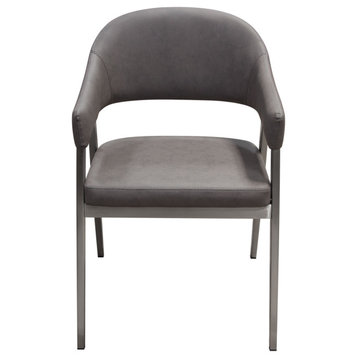Set of Two Dining/Accent Chairs, Grey Leatherette With Brushed Steel Leg