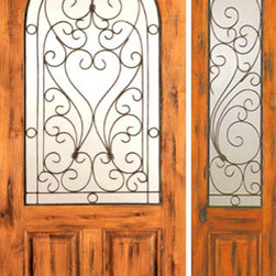 Knotty Alder Entry Prehung Door with One Sidelite, Radius Lite - Front Doors