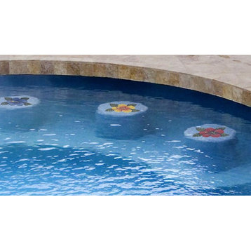 Single Hibiscus Ceramic Swimming Pool Mosaic 10"x7", Blue