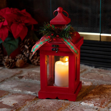 Red Christmas Lantern with LED Candle