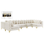 Meridian Furniture - Tremblay Velvet Upholstered 8-Piece Modular U-Shaped Sectional, Cream - Lean back and relax on this Tremblay sectional. Featuring soft cream velvet upholstery with deep button tufting, this sectional adds a bold touch to any living space. A complete set of gold and chrome legs are included, so you can change it up to suit your home decor. This sectional is modular, so you can create infinite configurations with it, which are easily attached using the latch underneath the frame. Its contemporary design is perfect for the modern home.