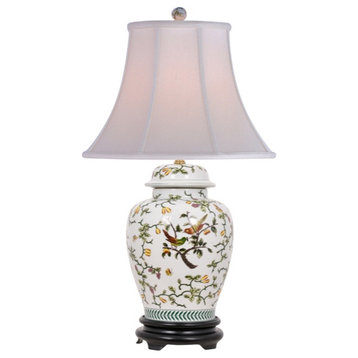 Multicolor Chinese Bird Motif Porcelain Temple Jar Table Lamp 26"