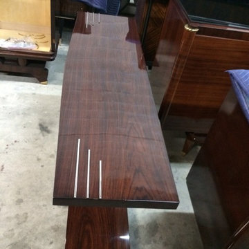 French Art Deco console table after refinish .