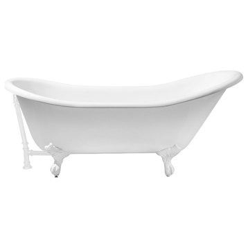 67" Cast Iron R5420WH-WH Soaking Clawfoot Tub and Tray With External Drain