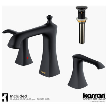 Karran 3-Hole 2-Handle Bathroom Faucet With Pop-Up Drain, Matte Black