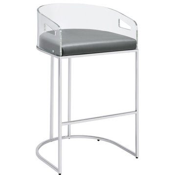 Pemberly Row Contemporary Metal Back Bar Stool in Gray and Chrome