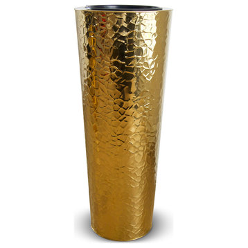Cone Hammered Planter, Gold 36"H