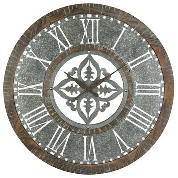 Modern Farmhouse Greystone Round Wall Clock in Silver Roman Numeral Numbering