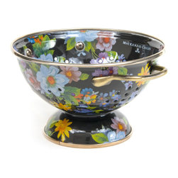 Flower Market Small Enamel Colander - Black | MacKenzie-Childs - Colanders And Strainers