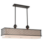 Livex Lighting - Livex Lighting Arabesque English Bronze Light Linear Chandelier - Our Arabesque six light linear chandelier has three down lights. This chandelier will add refined style and a hint of mystery to your decor. The oatmeal fabric hardback shade creates a warm illumination, while the light brings to life the intricate English bronze cutout pattern.