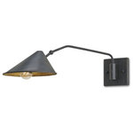 Currey & Company - Serpa Single Wall Sconce - The Serpa Single Wall Sconce has a lightly weathered feel thanks to the rubbed French black finish on the slender arm and shade. The gold leaf interior on its shade makes this black sconce with its vintage feel a wonderful reading light. We also offer the Serpa in a two-light version.