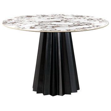 Jimena Marble Ceramic 47" Round Dining Table - Black,White Marble