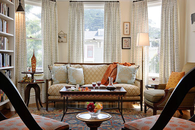 Example of a transitional living room design in San Francisco