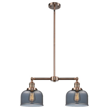 Large Bell 2-Light LED Chandelier, Antique Copper, Glass: Plated Smoked