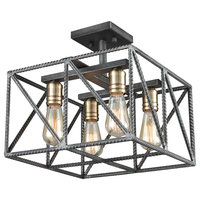 Crossbar 4 Semi Flush, Industrial Metal Frame, Silverdust Iron/Satin Brass,