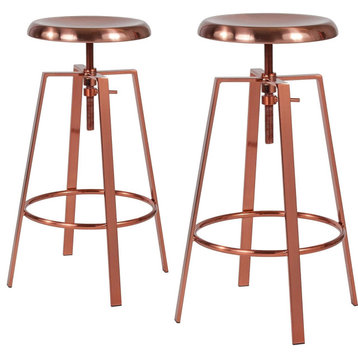 Set of 2 Bar Stool, Backless Design With Swivel Adjustable Height, Gold