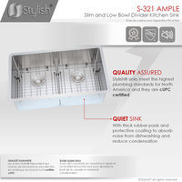 STYLISH 32"L x 18"W Stainless Steel Low Divider Undermount Kitchen Sink