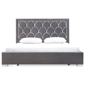 Dandy Gray Velvet and Stainless Steel Bed, King