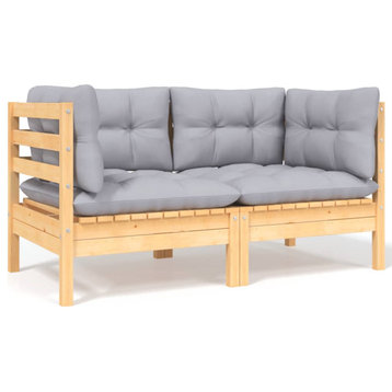 Vidaxl 2-Seater Patio Sofa With Gray Cushions Solid Pinewood