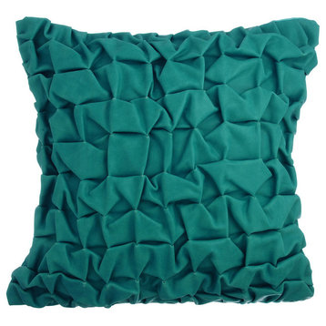 Blue Decorative Pillow Covers 24"x24" Faux Leather, Teal Texture