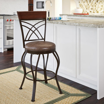 CorLiving Jericho Metal Counter Barstool, Rustic Brown Bonded Leather Seat