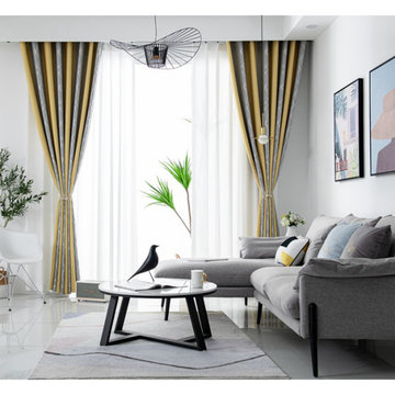 QYYL2208B Illawarra Plain Faux Linen Stripe Blackout Custom Made Curtains