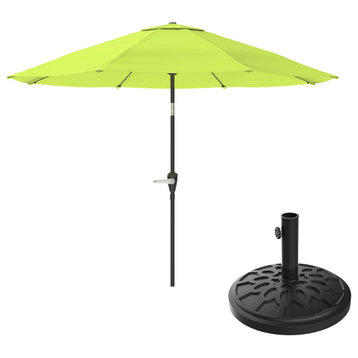 Patio Umbrella, Auto Tilt 10Ft Easy Crank Sun Shade, 19lb Weighted, Lime Green