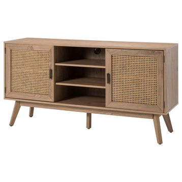 Rattan TV Stand for TVs up to 65" With Storage, Oak
