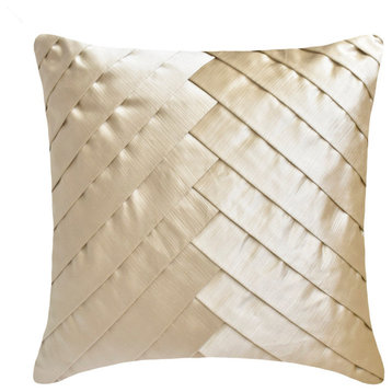Ivory Satin Pintucks and Textured 18"x18" Throw Pillow Cover, Amalthea