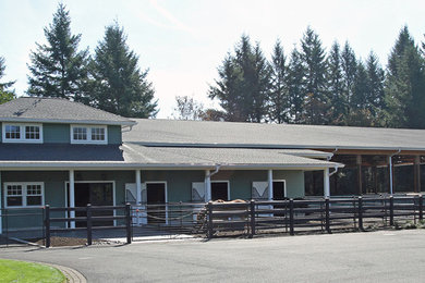 Mid-sized traditional green one-story concrete fiberboard exterior home idea in Portland