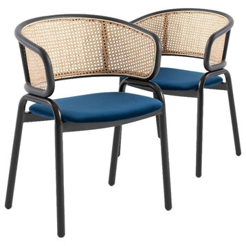 LeisureMod Ervilla Modern Dining Chair with Velvet Seat Set of 2 Navy Blue