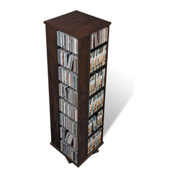 Prepac Large 4-Sided CD DVD Spinning Media Storage Tower in Espresso - Media Racks And Towers