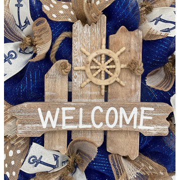 Nautical Captains Wheel Welcome Wreath Handmade Deco Mesh